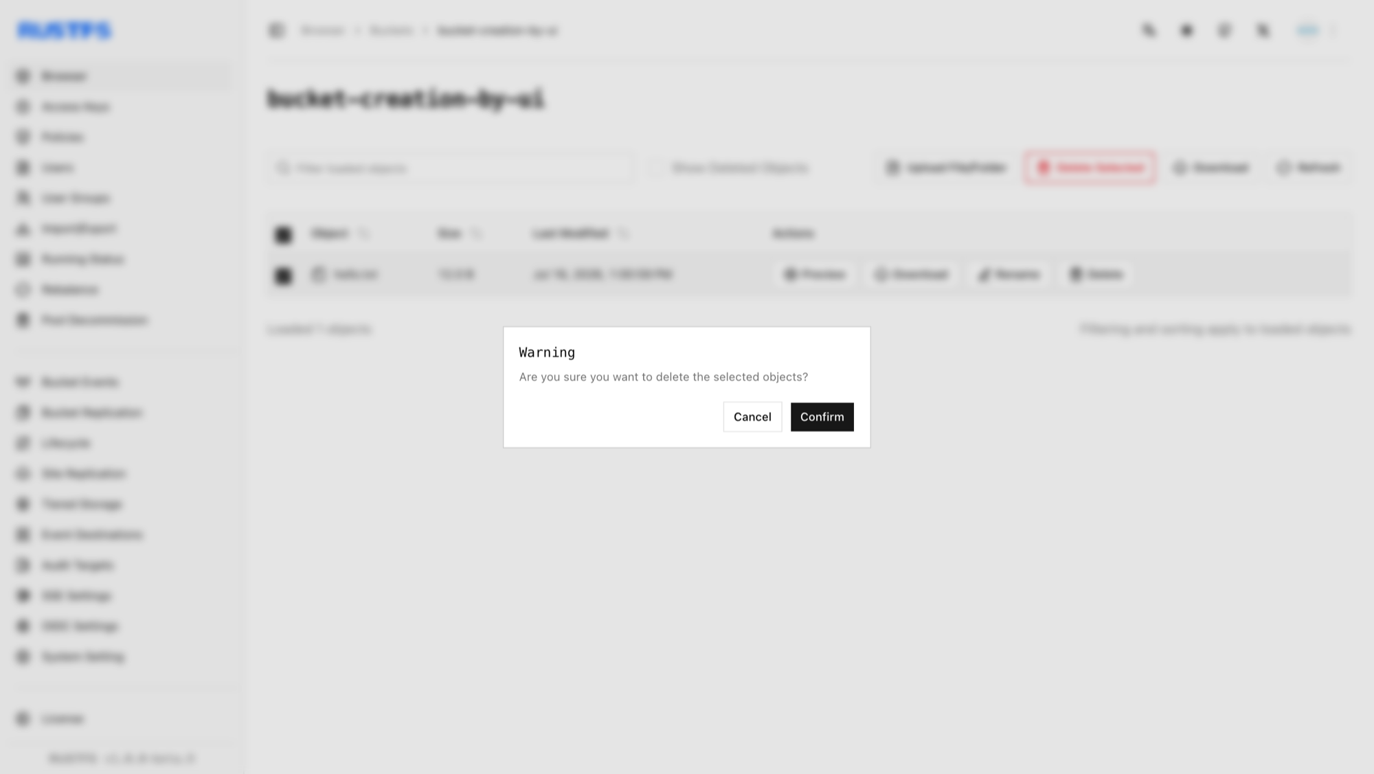 object deletion from ui